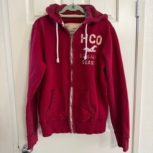 Hollister Y2K Burgundy Zip-Up Hoodie size men’s XL